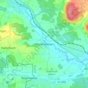 Topografische Karte Diederstetten, Höhe, Relief