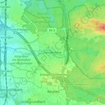 Topografische Karte Tennenlohe, Höhe, Relief