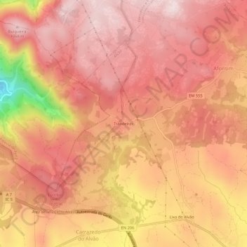 Topografische Karte Trandeiras, Höhe, Relief