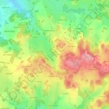 Topografische Karte Les Vergnes, Höhe, Relief