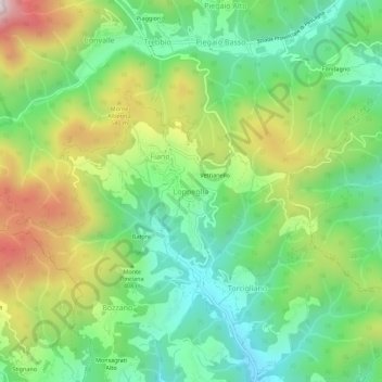 Topografische Karte Loppeglia, Höhe, Relief