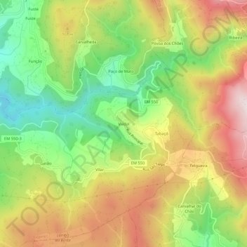 Topografische Karte Viadal, Höhe, Relief