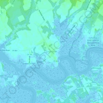 Topografische Karte Greenwich, Höhe, Relief