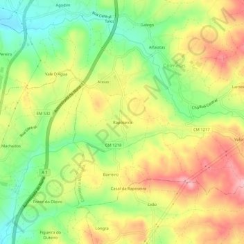 Topografische Karte Raposeira, Höhe, Relief