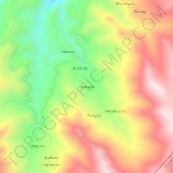 Topografische Karte Huacayo, Höhe, Relief