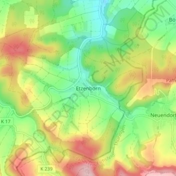 Topografische Karte Etzenborn, Höhe, Relief