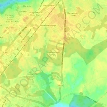Topografische Karte Idlewood Trailer Park, Höhe, Relief
