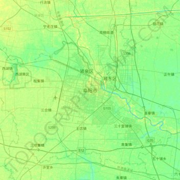 Topografische Karte 阜阳市, Höhe, Relief