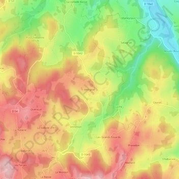 Topografische Karte Védignat, Höhe, Relief
