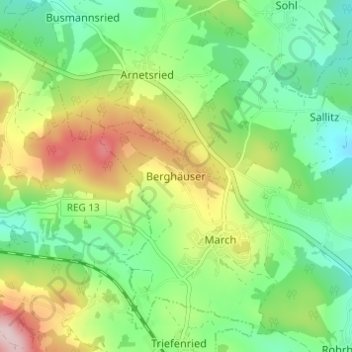 Topografische Karte Berghäuser, Höhe, Relief