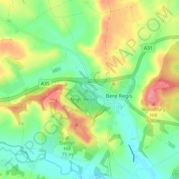 Topografische Karte Shitterton, Höhe, Relief