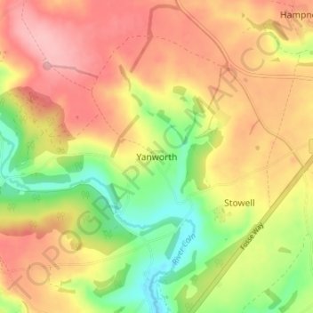 Topografische Karte Yanworth, Höhe, Relief