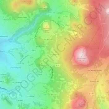 Topografische Karte Les Ardennes, Höhe, Relief