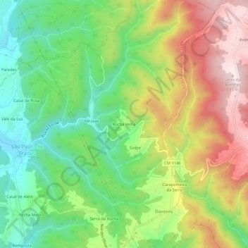 Topografische Karte Rocha Velha, Höhe, Relief