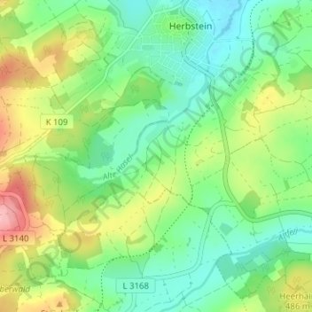 Topografische Karte Oberndorf, Höhe, Relief