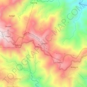 Topografische Karte Tocmo, Höhe, Relief