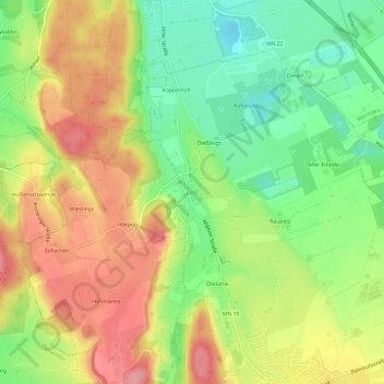 Topografische Karte Zell, Höhe, Relief