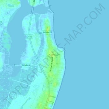 Topografische Karte Kovalam, Höhe, Relief