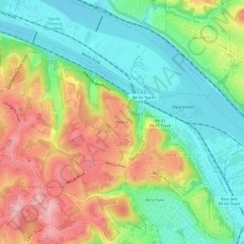 Topografische Karte Pittock, Höhe, Relief