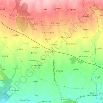 Topografische Karte Panchrukhi, Höhe, Relief