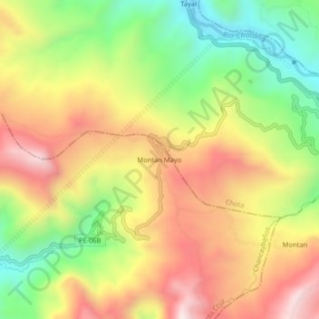 Topografische Karte Montan Mayo, Höhe, Relief