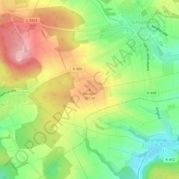 Topografische Karte Hengen, Höhe, Relief