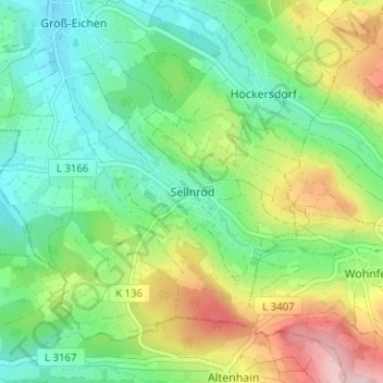 Topografische Karte Sellnrod, Höhe, Relief
