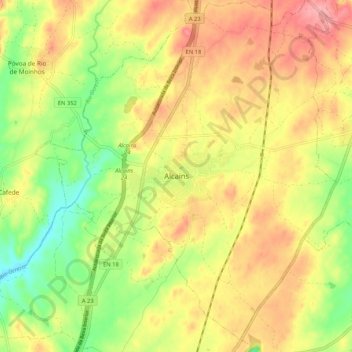 Topografische Karte Alcains, Höhe, Relief