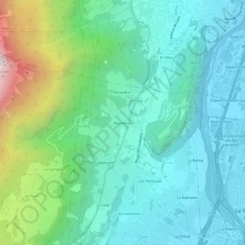Topografische Karte Bouveyres, Höhe, Relief