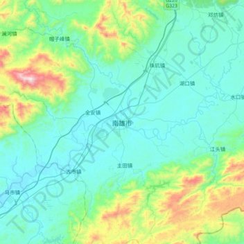 Topografische Karte 南雄市, Höhe, Relief