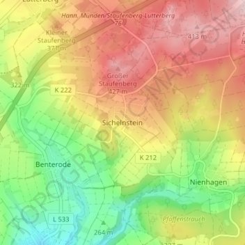 Topografische Karte Sichelnstein, Höhe, Relief