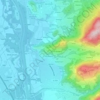 Topografische Karte Vordersteinberg, Höhe, Relief