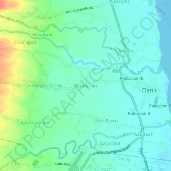 Topografische Karte Tinacla-an, Höhe, Relief