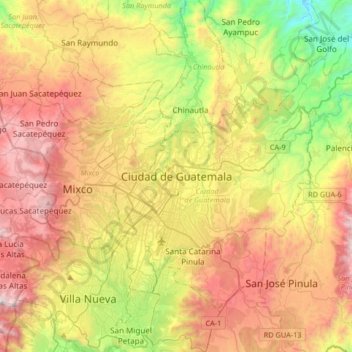 Topografische Karte Guatemala-Stadt, Höhe, Relief