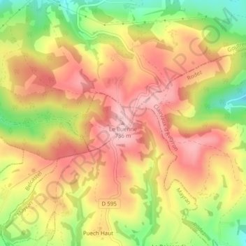 Topografische Karte Le Buenne, Höhe, Relief
