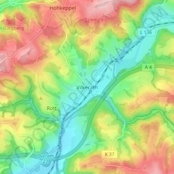 Topografische Karte Vilkerath, Höhe, Relief