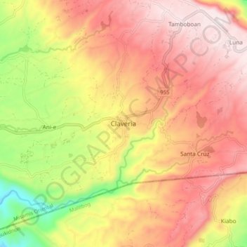 Topografische Karte Claveria, Höhe, Relief