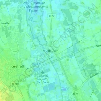 Topografische Karte Mülhausen, Höhe, Relief