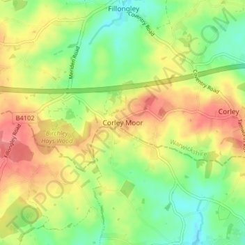 Topografische Karte Corley Moor, Höhe, Relief