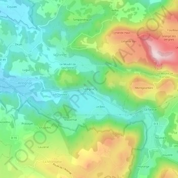 Topografische Karte Salsignac, Höhe, Relief