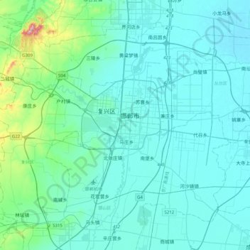 Topografische Karte 邯山区, Höhe, Relief