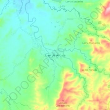 Topografische Karte Juan de Acosta, Höhe, Relief