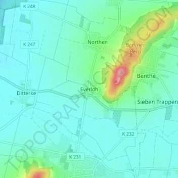 Topografische Karte Everloh, Höhe, Relief