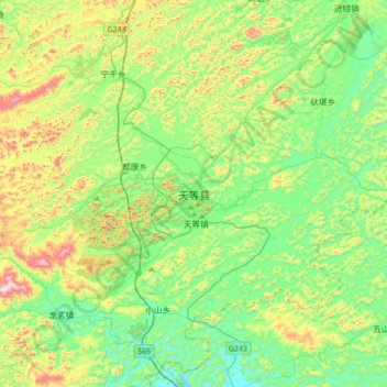 Topografische Karte 天等县, Höhe, Relief