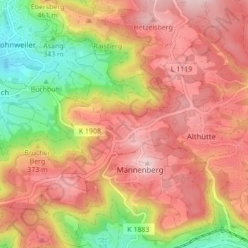 Topografische Karte Lutzenberg, Höhe, Relief