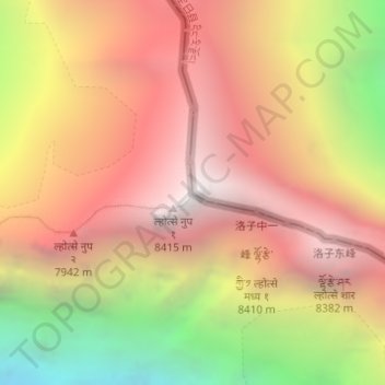 Topografische Karte 洛子峰 ལྷོ་རྩེ ल्होत्से, Höhe, Relief
