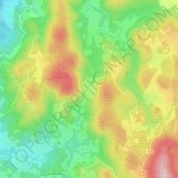 Topografische Karte Brudieux, Höhe, Relief