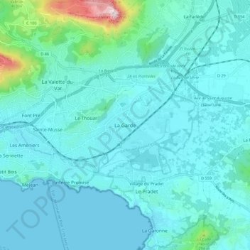 Topografische Karte La Garde, Höhe, Relief