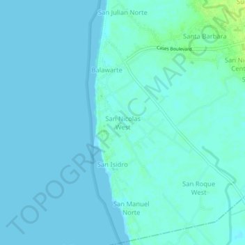Topografische Karte San Nicolas West, Höhe, Relief