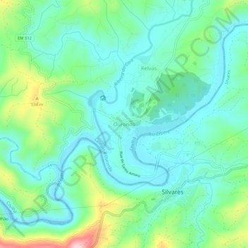 Topografische Karte Ourondo, Höhe, Relief